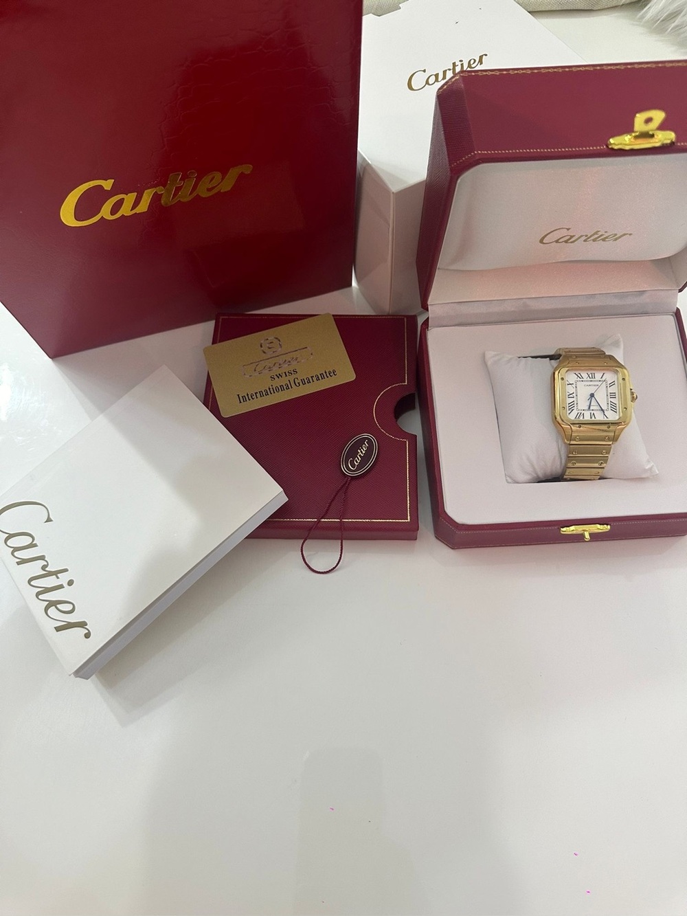 Cartier Gold Men's Bracelet Watch with White Dial